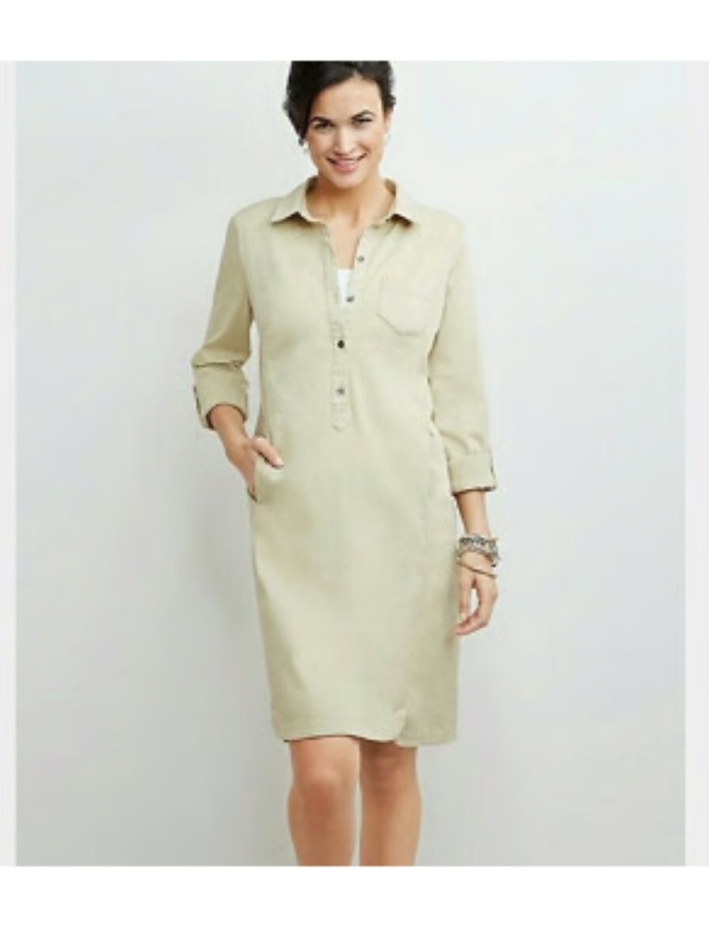 J Jill Live-In-Chino Shirt Dress in Sand Khaki Size 16 EUC Safari Utility